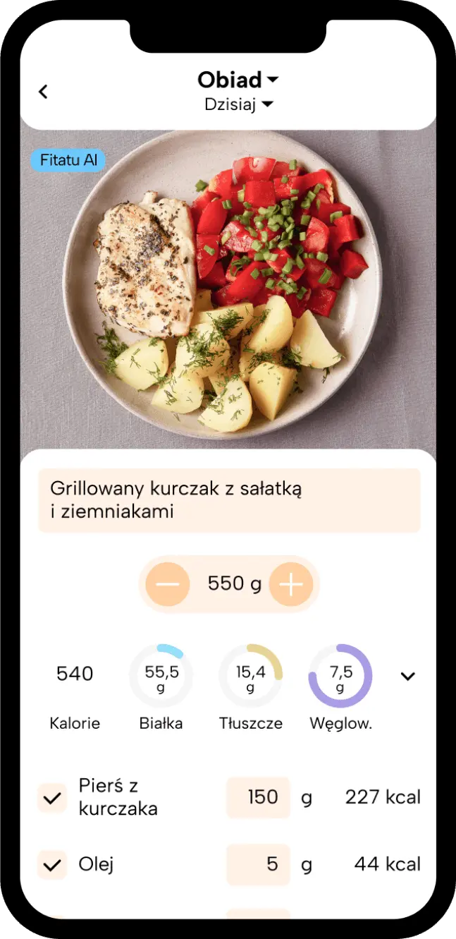 Ekran aplikacji Fitatu: kalorie ze zdjęcia